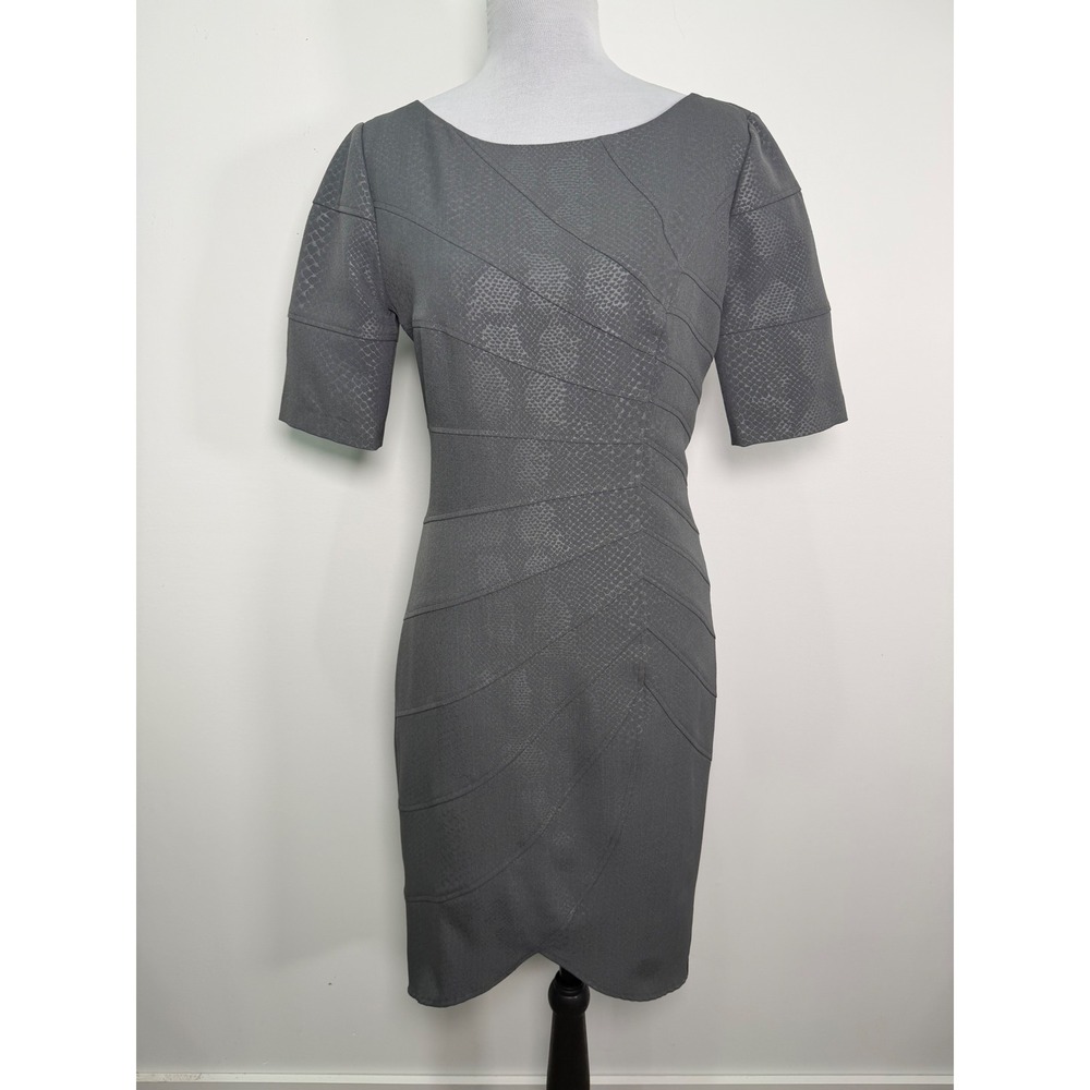 Adrianna Papell Womens Grey Snakeskin Print Sheath Dress Tulip Hem‎ Size 10